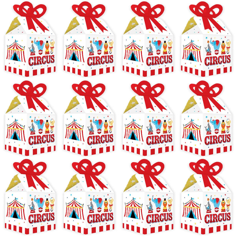 Carnival - Step Right Up Circus - Square Favor Gift Boxes - Carnival Themed Party Bow Boxes - Set of 12