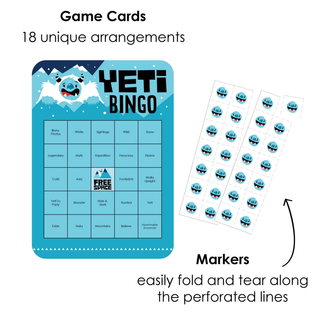 Yeti to Party - Bingo Cards and Markers - Abominable Snowman Party or Birthday Party Bingo Game - Set of 18