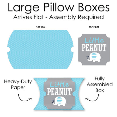 Blue Elephant - Favor Gift Boxes - Boy Baby Shower or Birthday Party Large Pillow Boxes - Set of 12
