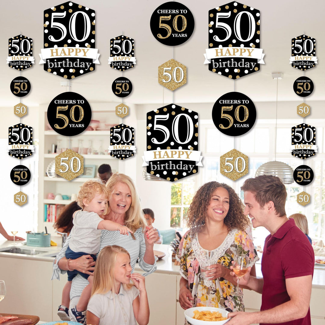 Adult 50th Birthday - Gold - Birthday Party DIY Dangler Backdrop - Hanging Vertical Decorations - 30 Pieces