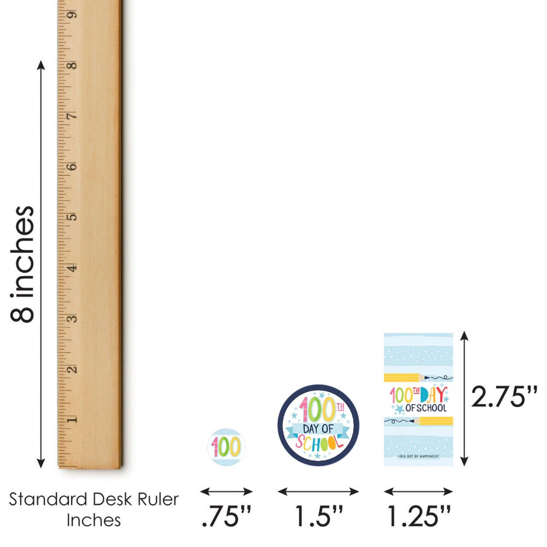 Happy 100th Day of School - Mini Candy Bar Wrappers, Round Candy Stickers and Circle Stickers - 100 Days Party Candy Favor Sticker Kit - 304 Pieces