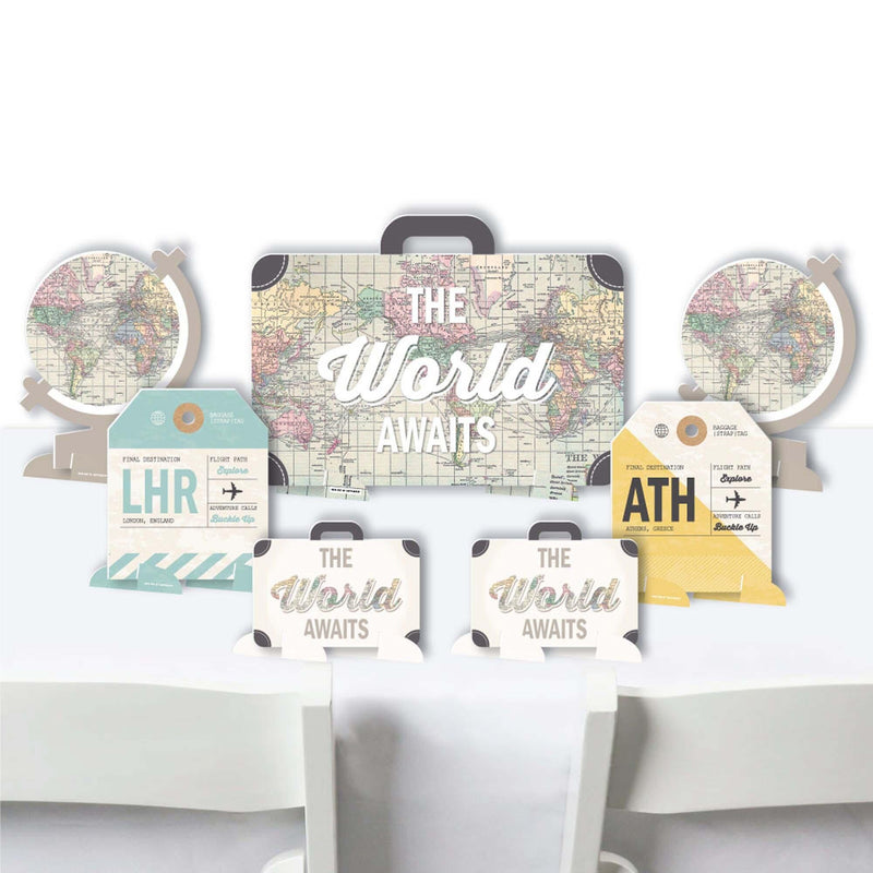 World Awaits - Travel Themed Party Centerpiece Table Decorations - Tabletop Standups - 7 Pieces