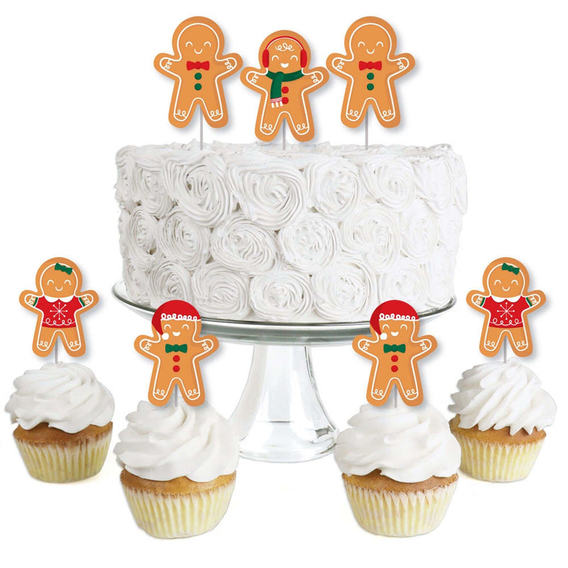 Gingerbread Christmas - Dessert Cupcake Toppers - Gingerbread Man Holiday Party Clear Treat Picks - Set of 24