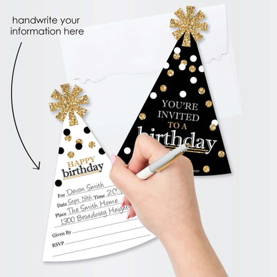 Adult Happy Birthday - Gold - Shaped Fill-In Invitations - Birthday Party Invitation Cards with Envelopes - Set of 12