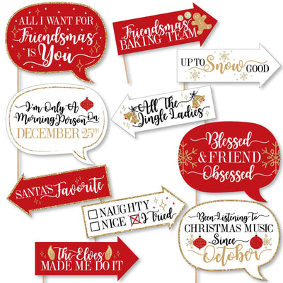 Funny Red and Gold Friendsmas - 10 Piece Friends Christmas Party Photo Booth Props Kit