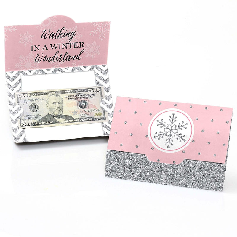 Pink Winter Wonderland - Holiday Snowflake Birthday Party and Baby Shower Money And Gift Card Holders - Set of 8