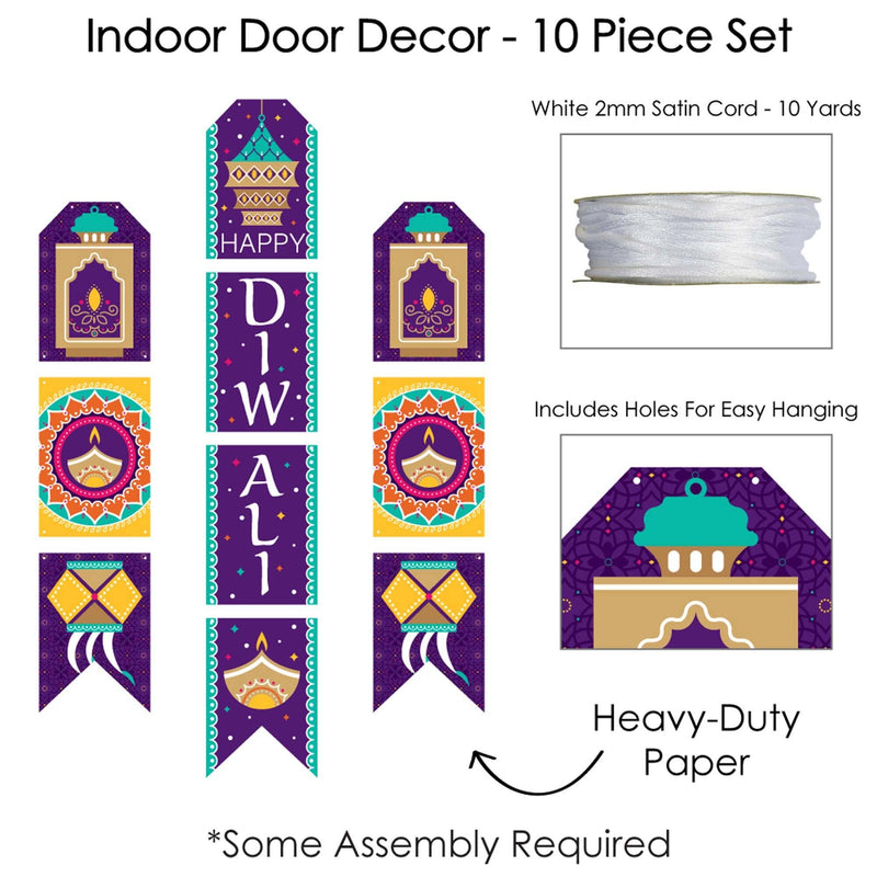 Happy Diwali - Hanging Vertical Paper Door Banners - Festival of Lights Party Wall Decoration Kit - Indoor Door Decor