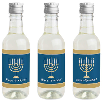Happy Hanukkah - Mini Wine and Champagne Bottle Label Stickers - Chanukah Party Favor Gift - For Women and Men - Set of 16