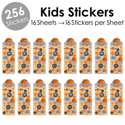 Nothin' But Net - Basketball - Birthday Party Favor Kids Stickers - 16 Sheets - 256 Stickers