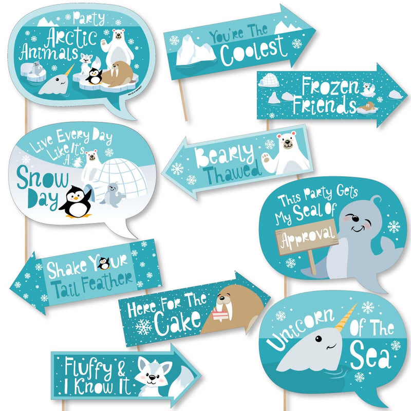 Funny Arctic Polar Animals - Winter Baby Shower or Birthday Party Photo Booth Props Kit - 10 Piece