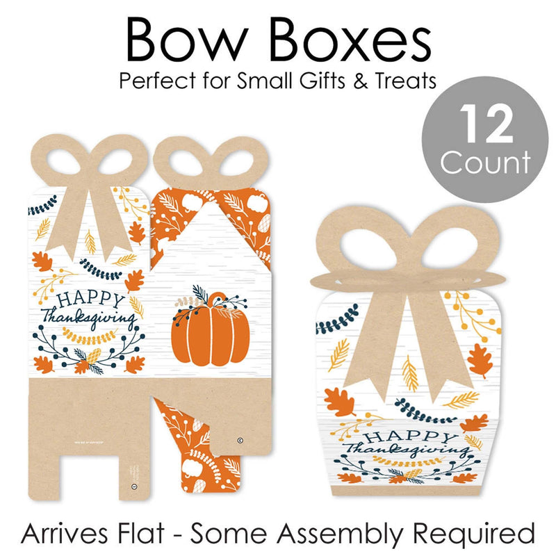 Happy Thanksgiving - Square Favor Gift Boxes - Fall Harvest Party Bow Boxes - Set of 12