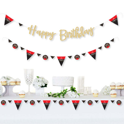Red Carpet Hollywood - Movie Night Party Birthday Party Letter Banner Decoration - 36 Banner Cutouts and No-Mess Real Gold Glitter Happy Birthday Banner Letters
