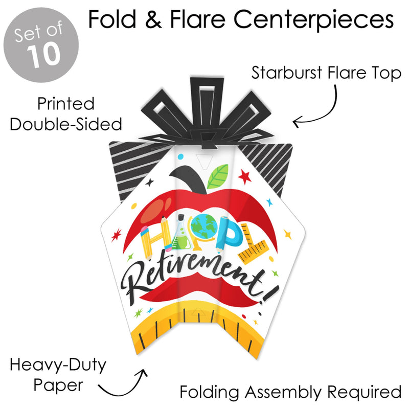 Teacher Retirement - Table Decorations - Happy Retirement Party Fold and Flare Centerpieces - 10 Count