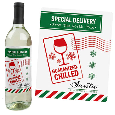 Santa's Special Delivery - From Santa Claus Christmas Decorations for Women and Men - Wine Bottle Label Stickers - Set of 4