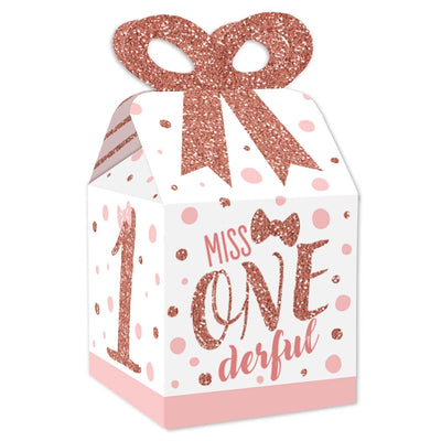 1st Birthday Little Miss Onederful - Square Favor Gift Boxes - Girl First Birthday Party Bow Boxes - Set of 12
