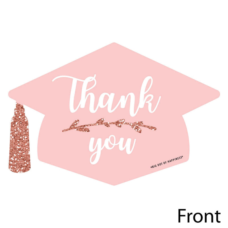 Rose Gold Grad - Shaped Thank You Cards - Graduation Party Thank You Note Cards with Envelopes - Set of 12