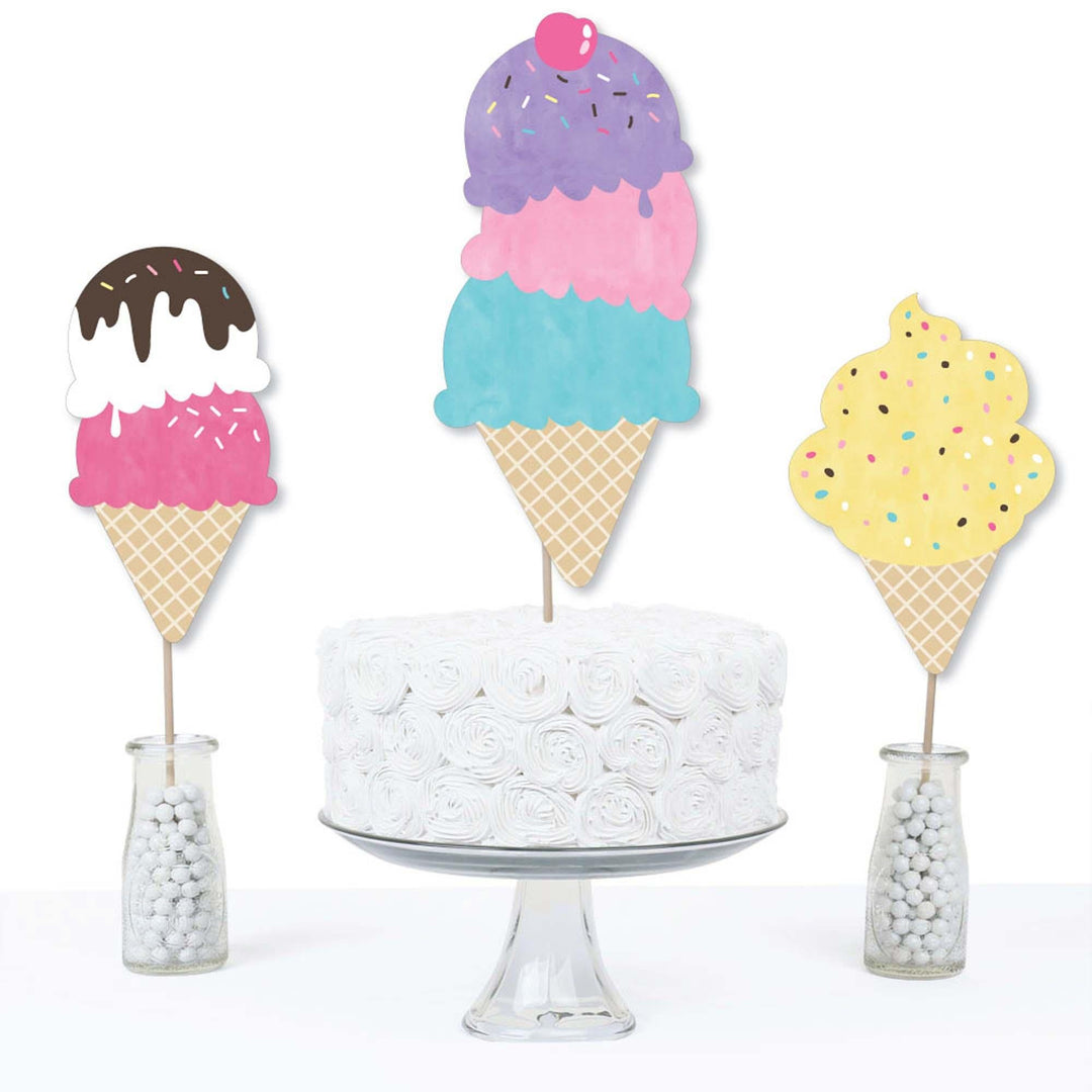 Scoop Up The Fun - Ice Cream - Sprinkles Party Centerpiece Sticks - Table Toppers - Set of 15