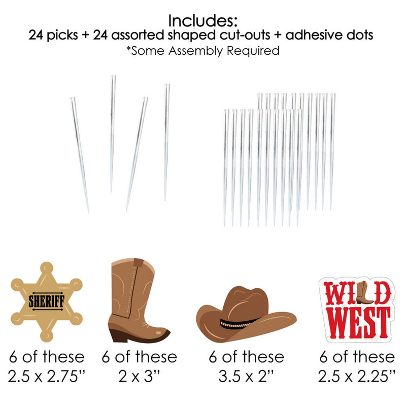 Western Hoedown - Dessert Cupcake Toppers - Wild West Cowboy Party Clear Treat Picks - Set of 24