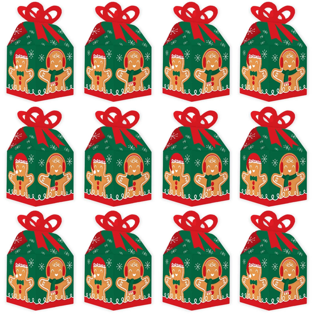 Gingerbread Christmas - Square Favor Gift Boxes - Gingerbread Man Holiday Party Bow Boxes - Set of 12