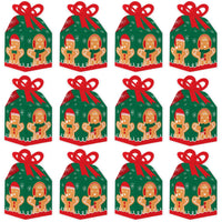 Gingerbread Christmas - Square Favor Gift Boxes - Gingerbread Man Holiday Party Bow Boxes - Set of 12