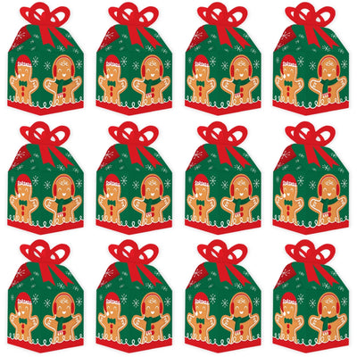 Gingerbread Christmas - Square Favor Gift Boxes - Gingerbread Man Holiday Party Bow Boxes - Set of 12