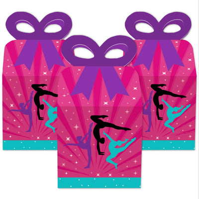 Tumble, Flip & Twirl - Gymnastics - Square Favor Gift Boxes - Birthday Party or Gymnast Party Bow Boxes - Set of 12