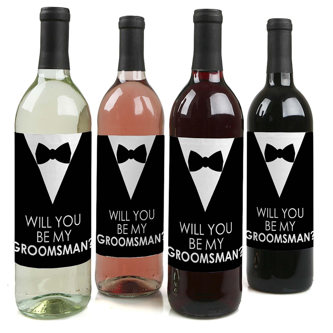 Suit Up - Will You Be My Groomsman? - Gift for Men - Whiskey or Wine Bottle Label Stickers - Set of 4