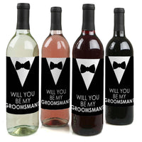 Suit Up - Will You Be My Groomsman? - Gift for Men - Whiskey or Wine Bottle Label Stickers - Set of 4