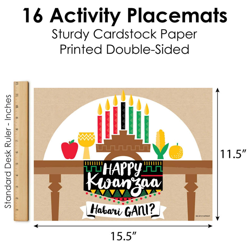Happy Kwanzaa - Paper African Heritage Holiday Coloring Sheets - Activity Placemats - Set of 16