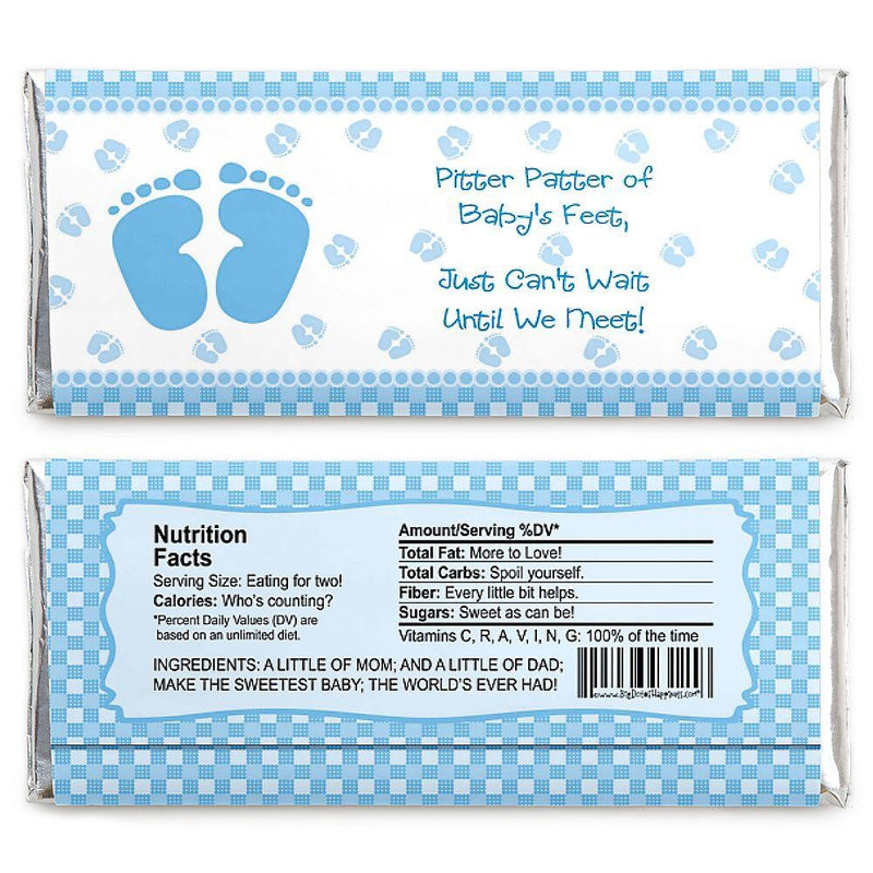 Baby Feet Blue - Candy Bar Wrappers Baby Shower Favors - Set of 24