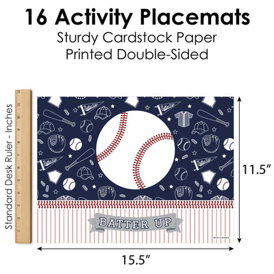 Batter Up - Baseball - Paper Birthday Party Coloring Sheets - Activity Placemats - Set of 16
