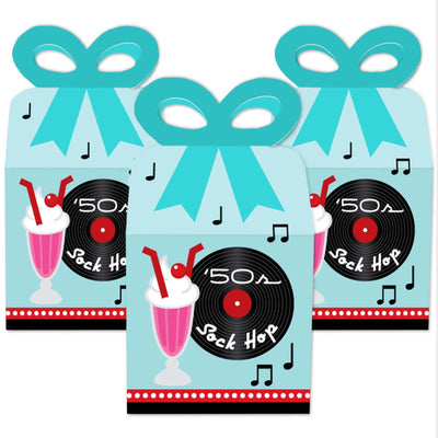 50's Sock Hop - Square Favor Gift Boxes - 1950s Rock N Roll Party Bow Boxes - Set of 12