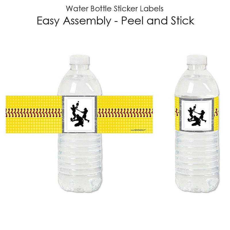 Grand Slam - Fastpitch Softball - Baby Shower or Birthday Party Water Bottle Sticker Labels - Set of 20