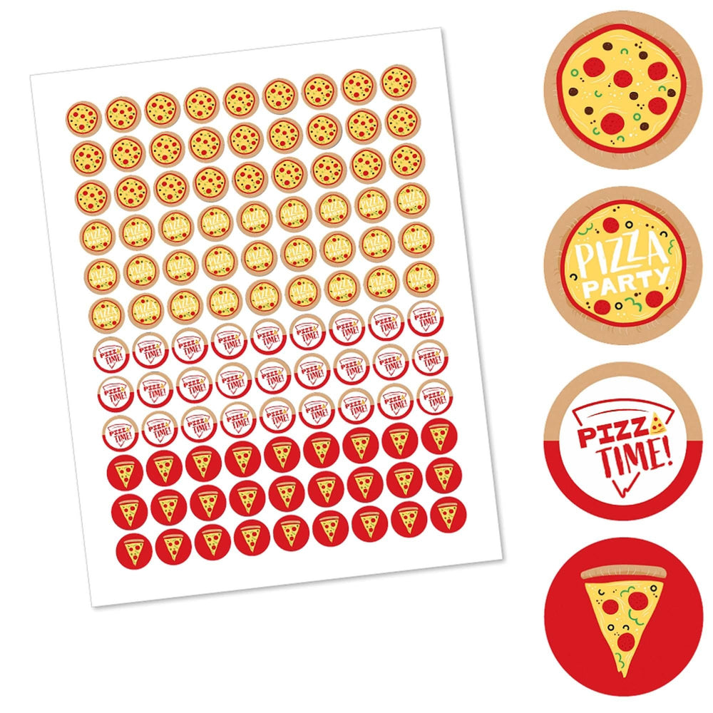 Pizza Party Time - Baby Shower or Birthday Party Round Candy Sticker Favors - Labels Fit Hershey's Kisses - 108 ct