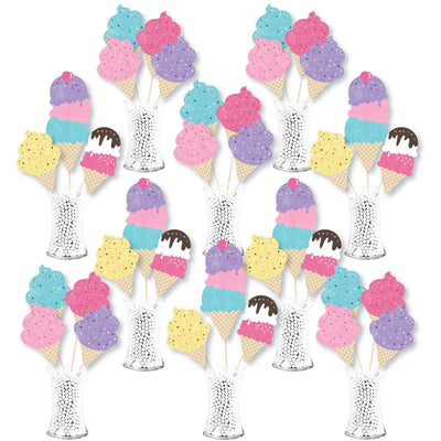 Scoop Up The Fun - Ice Cream - Sprinkles Party Centerpiece Sticks - Showstopper Table Toppers - 35 Pieces