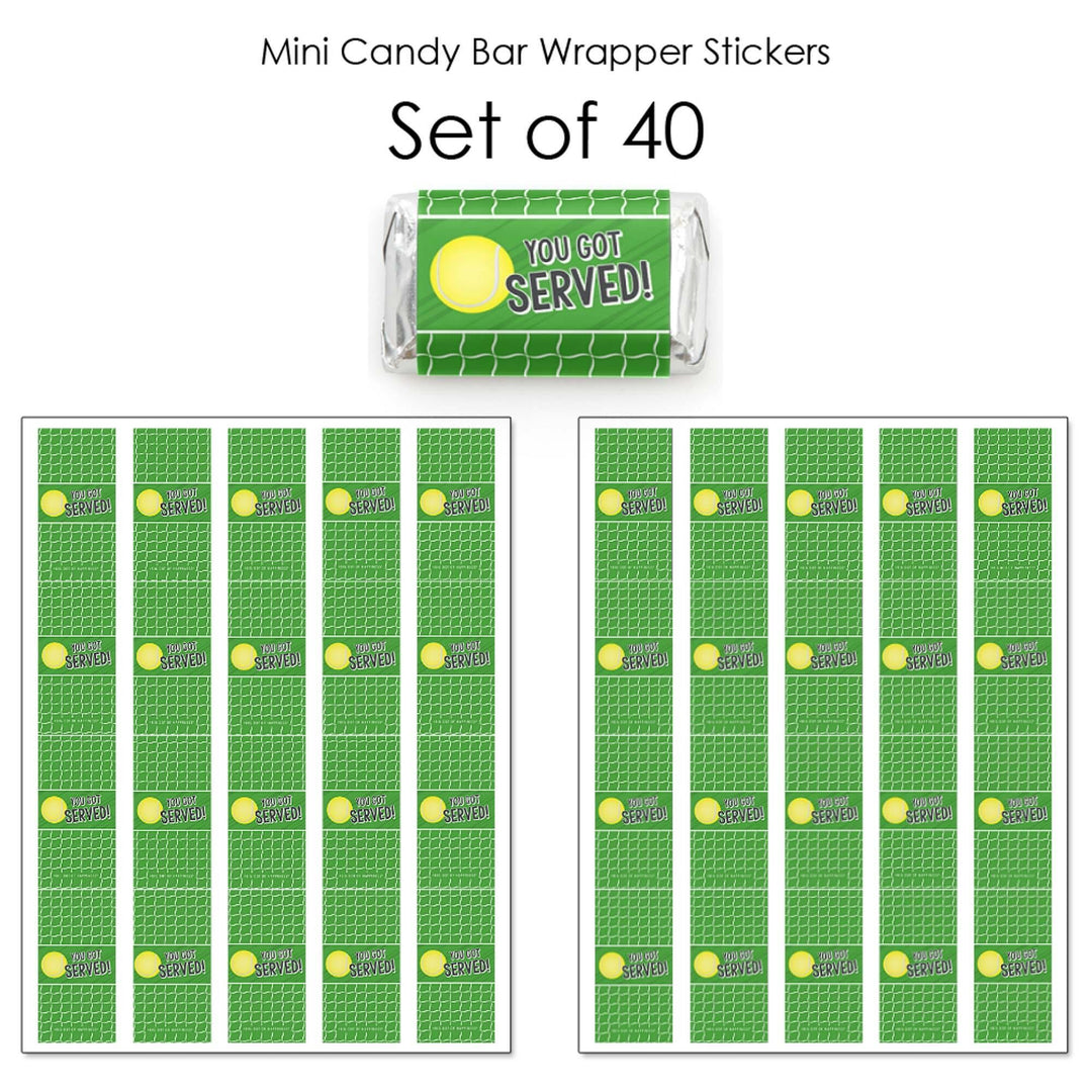 You Got Served - Tennis - Mini Candy Bar Wrapper Stickers - Baby Shower or Tennis Ball Birthday Party Small Favors - 40 Count