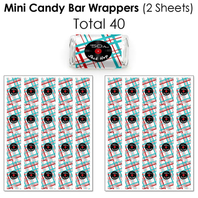 50's Sock Hop - Mini Candy Bar Wrappers, Round Candy Stickers and Circle Stickers - 1950s Rock N Roll Party Candy Favor Sticker Kit - 304 Pieces