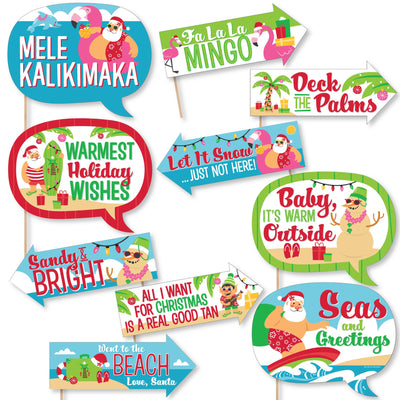 Funny Tropical Christmas - Beach Santa Holiday Party Photo Booth Props Kit - 10 Piece