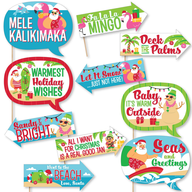 Funny Tropical Christmas - Beach Santa Holiday Party Photo Booth Props Kit - 10 Piece