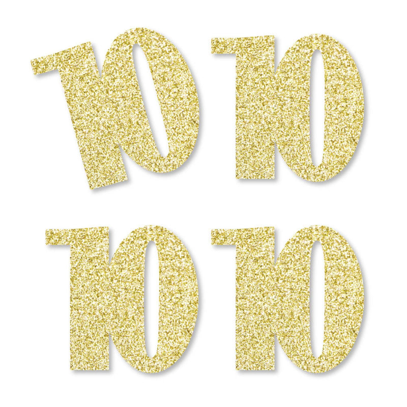 Gold Glitter 10 - No-Mess Real Gold Glitter Cut-Out Numbers - 10th Birthday Party Confetti - Set of 24