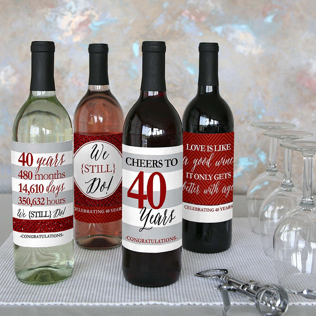 We Still Do - 40th Wedding Anniversary Decorations for Women and Men - Wine Bottle Label Stickers - Set of 4