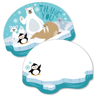 Arctic Polar Animals - Shaped Thank You Cards - Winter Baby Shower or Birthday Party Thank You Note Cards with Envelopes - Set of 12