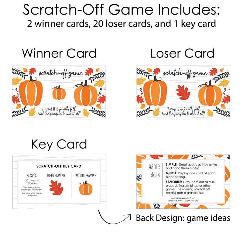 Fall Pumpkin - Halloween or Thanksgiving Party Game Scratch Off Cards - 22 Count