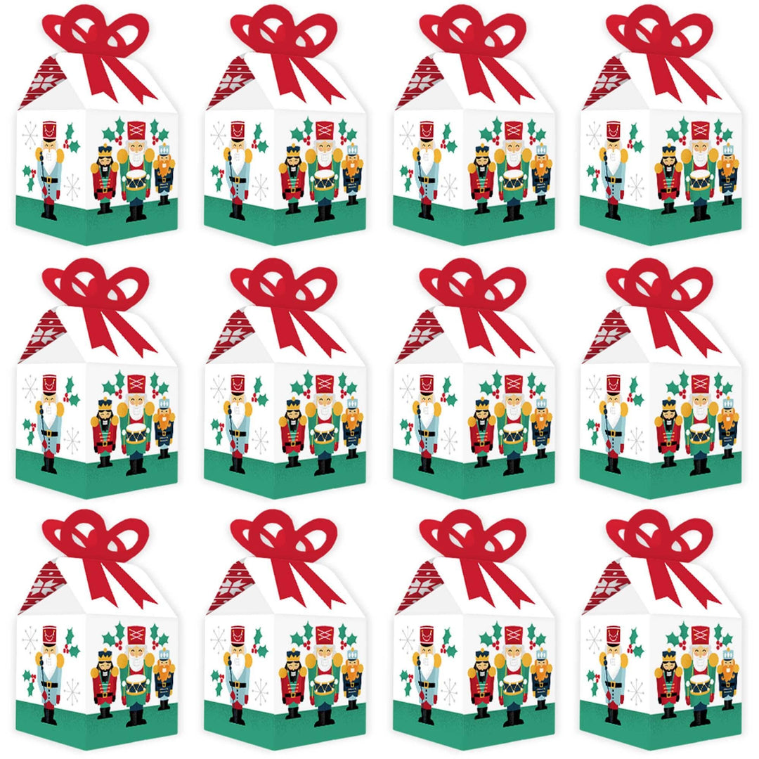Christmas Nutcracker - Square Favor Gift Boxes - Holiday Party Bow Boxes - Set of 12