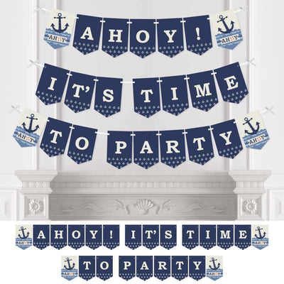 Ahoy - Nautical - Baby Shower or Birthday Party Bunting Banner - Party Decorations - Ahoy! It's Time to Party