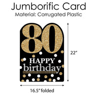 Adult 80th Birthday - Gold - Happy Birthday Giant Greeting Card - Big Shaped Jumborific Card - 16.5 x 22 inches