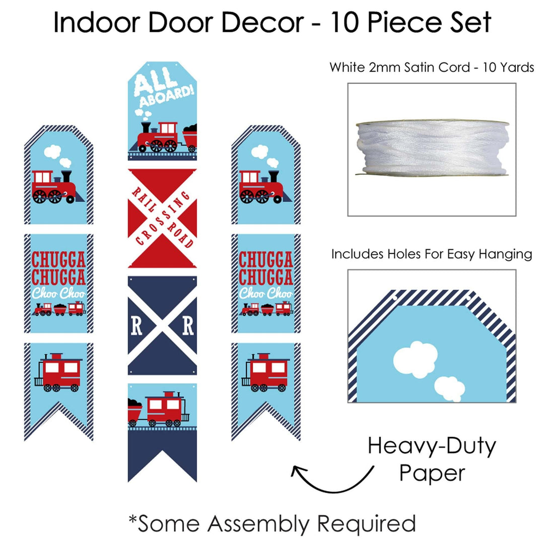 Railroad Party Crossing - Hanging Vertical Paper Door Banners - Steam Train Birthday Party or Baby Shower Wall Decoration Kit - Indoor Door Decor