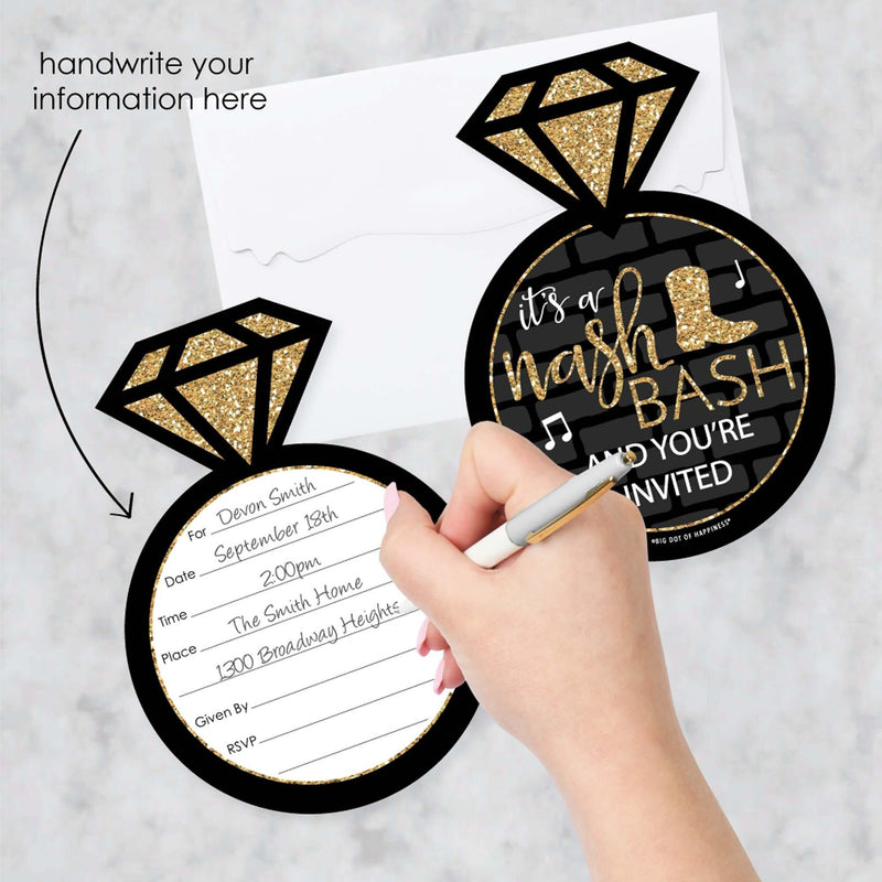 Nash Bash - Shaped Fill-In Invitations - Nashville Bachelorette Party Invitation Cards with Envelopes - Set of 12