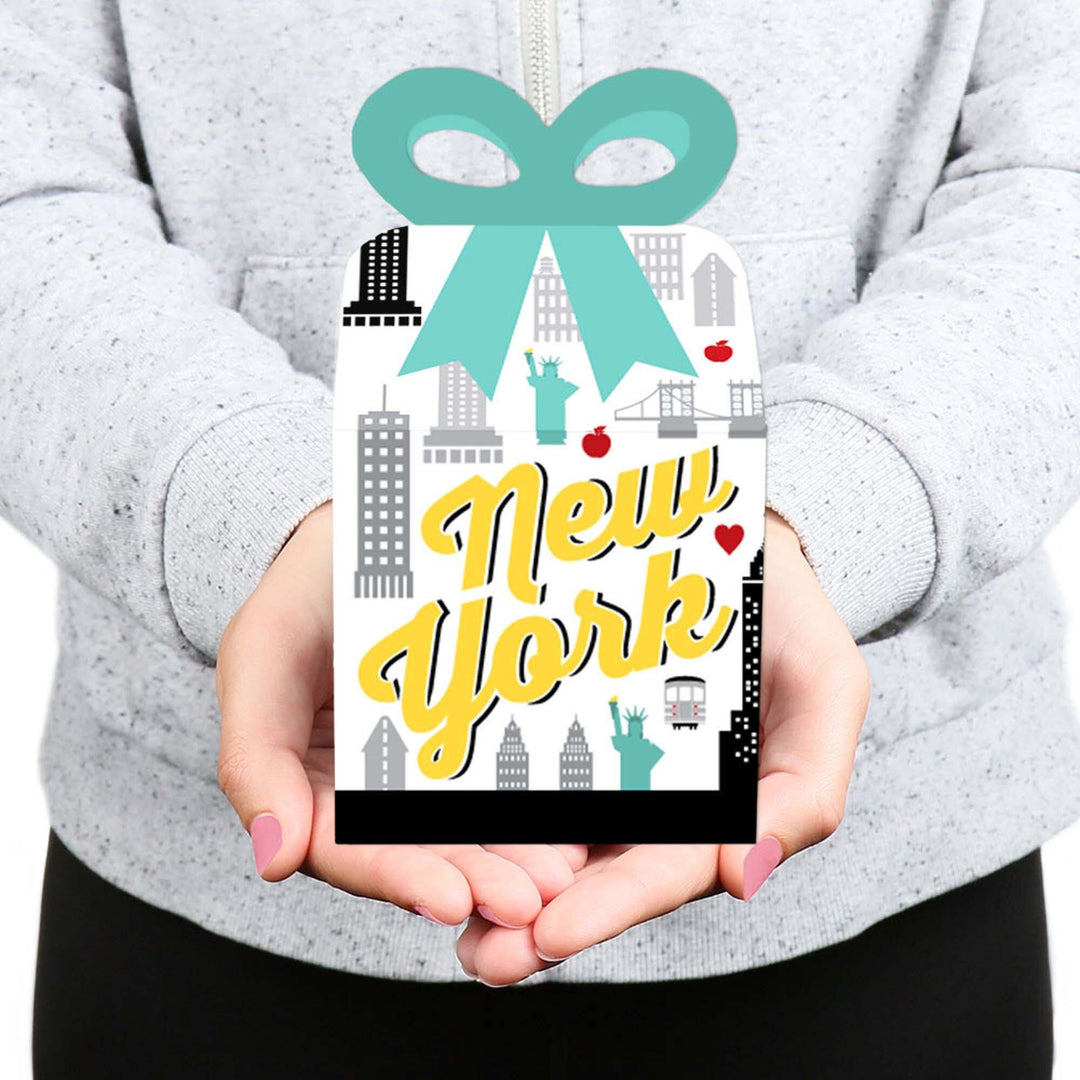 NYC Cityscape - Square Favor Gift Boxes - New York City Party Bow Boxes - Set of 12