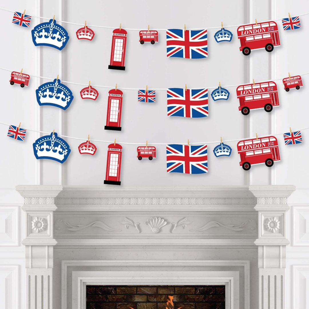 Cheerio, London - British UK Party DIY Decorations - Clothespin Garland Banner - 44 Pieces